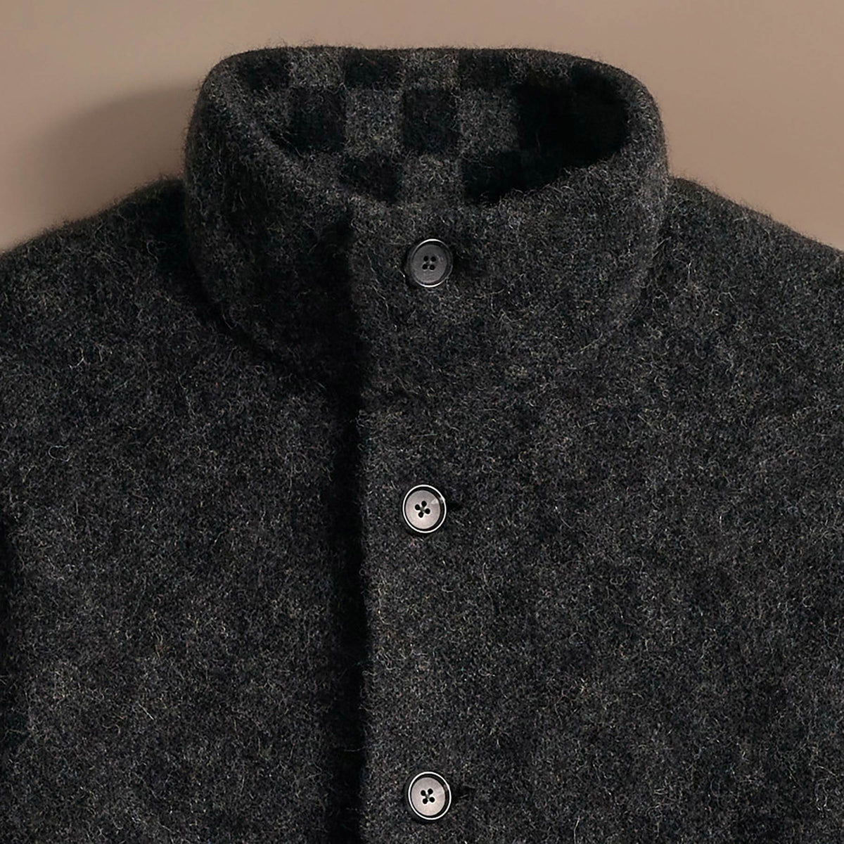 Interior Check Knit Car Coat  in Black/Anthracite | James Perse Los Angeles