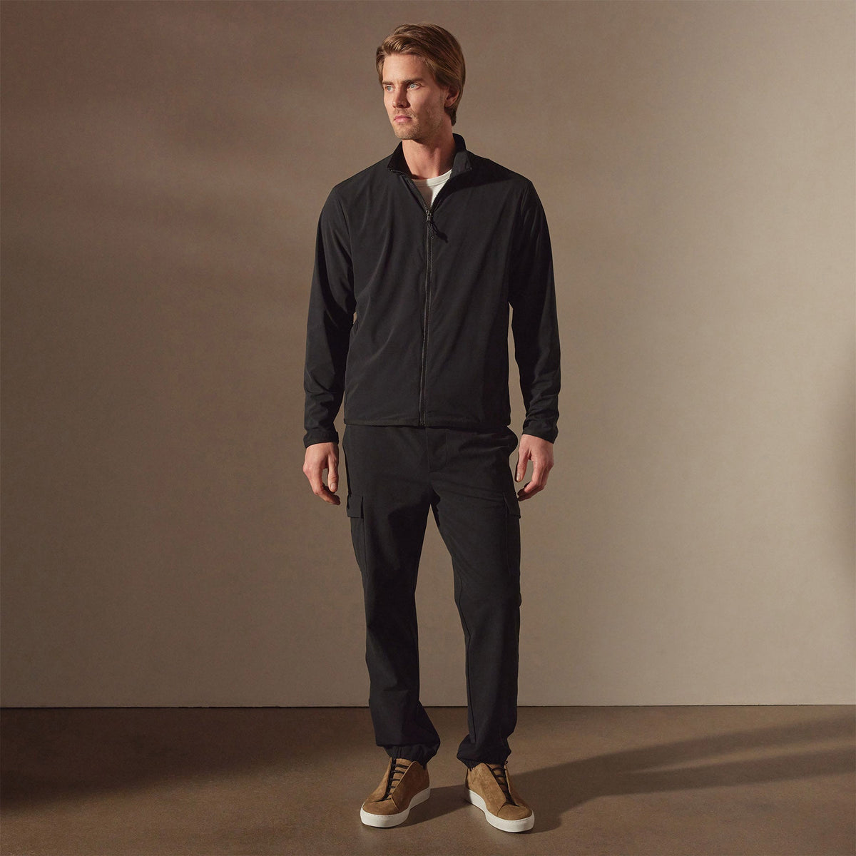Mesh Line Zip Up Sport Jacket in Black | James Perse Los Angeles