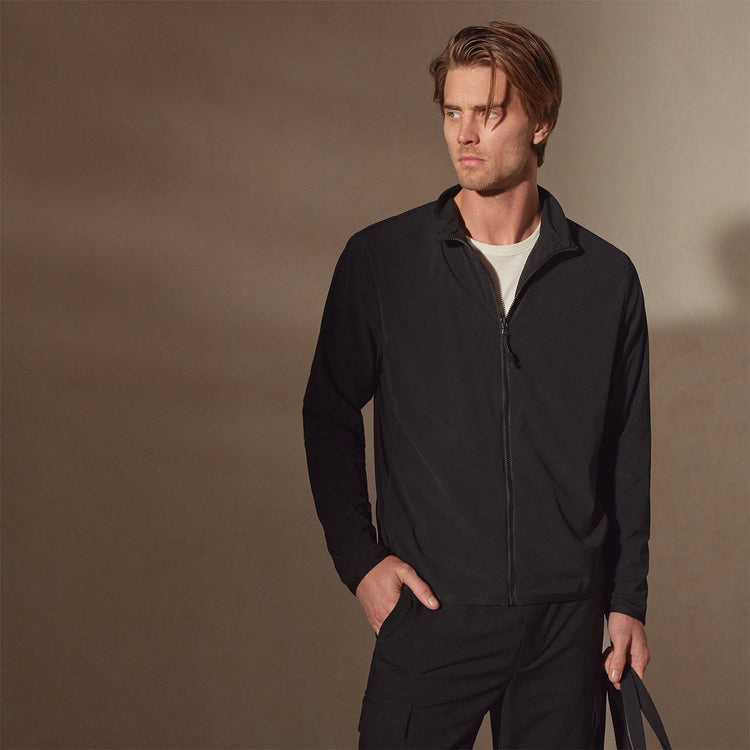 Mesh Line Zip Up Sport Jacket in Black | James Perse Los Angeles