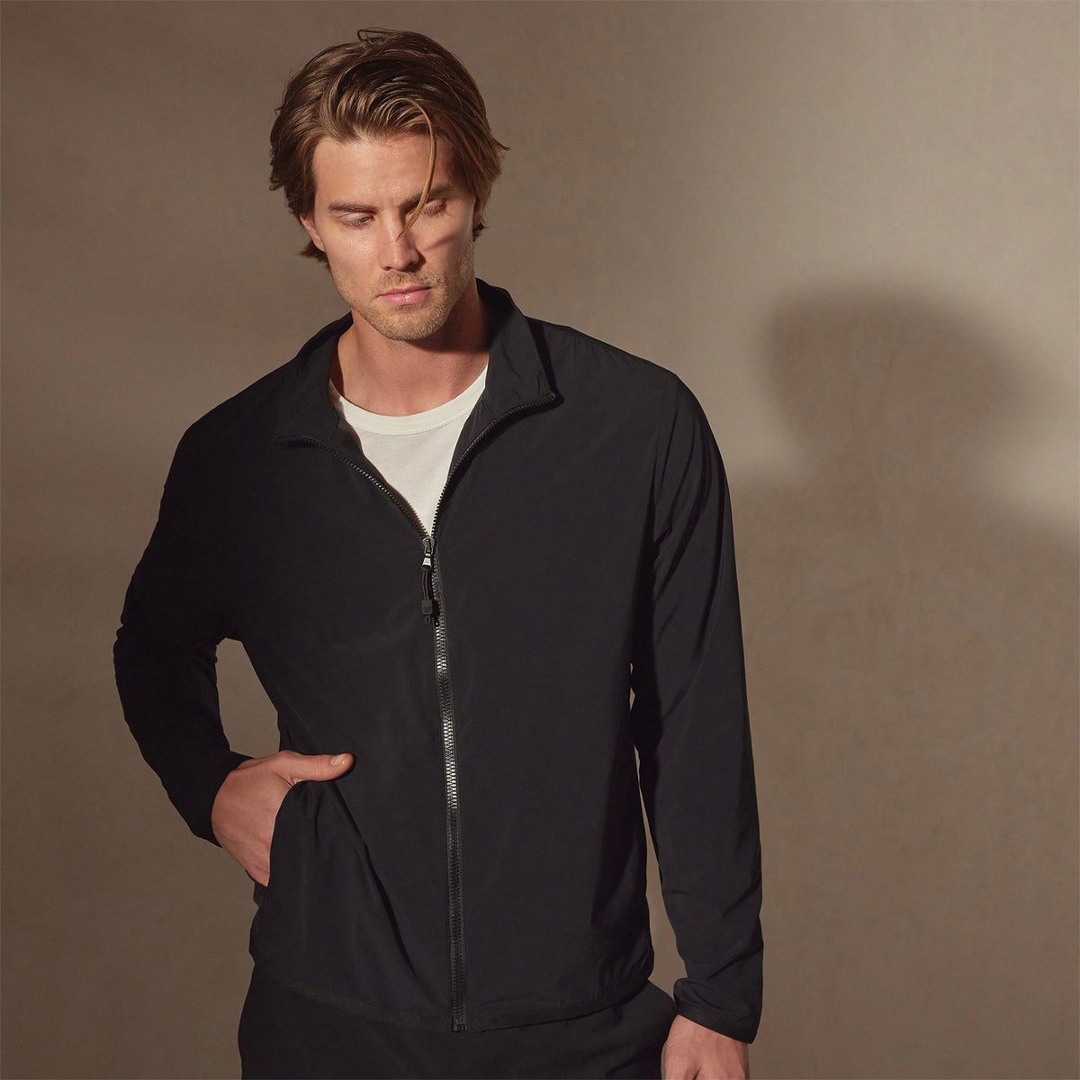Mesh Line Zip Up Sport Jacket in Black | James Perse Los Angeles