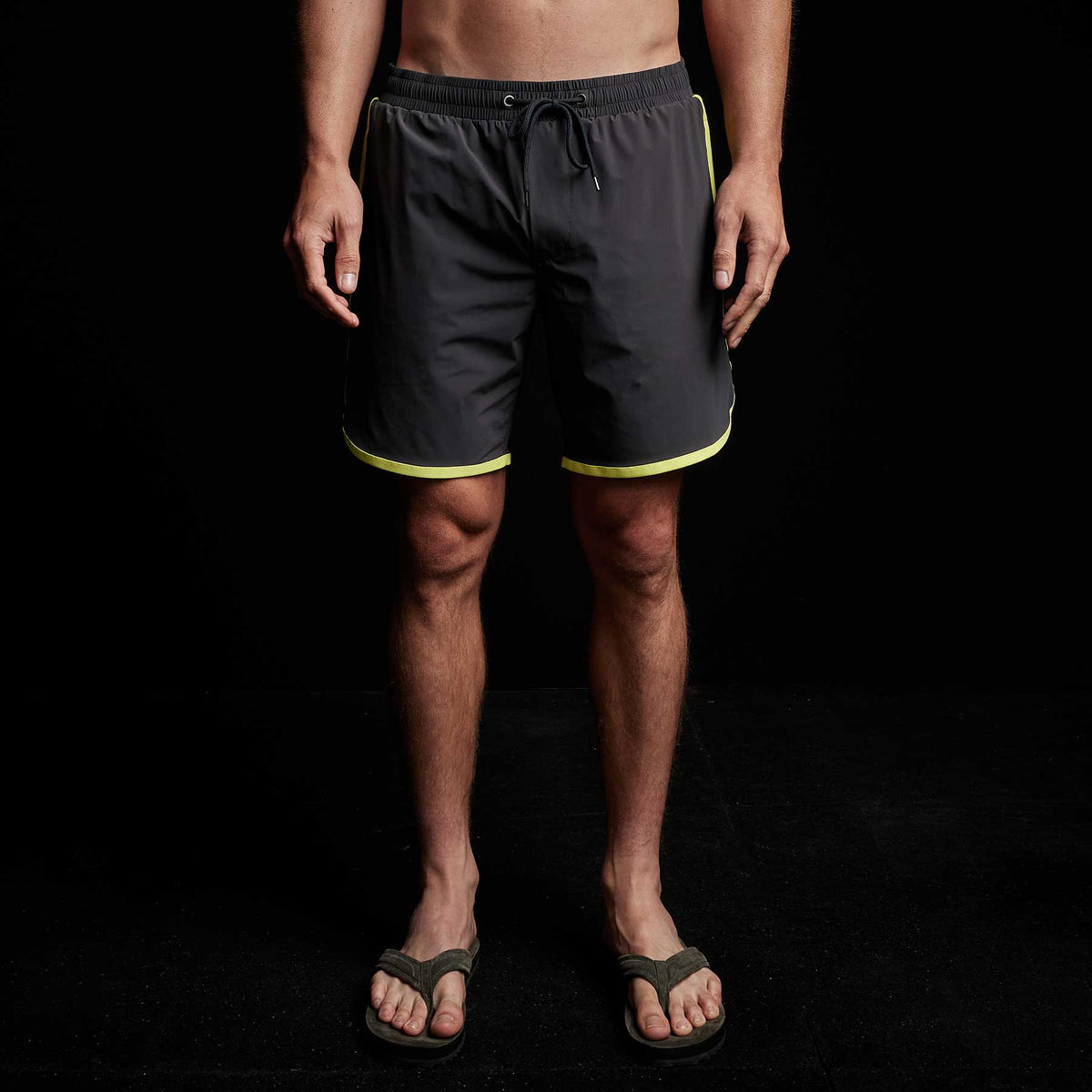 Y/OSEMITE Curved Hem Board Short in Carbon/Neon | James Perse Los Angeles