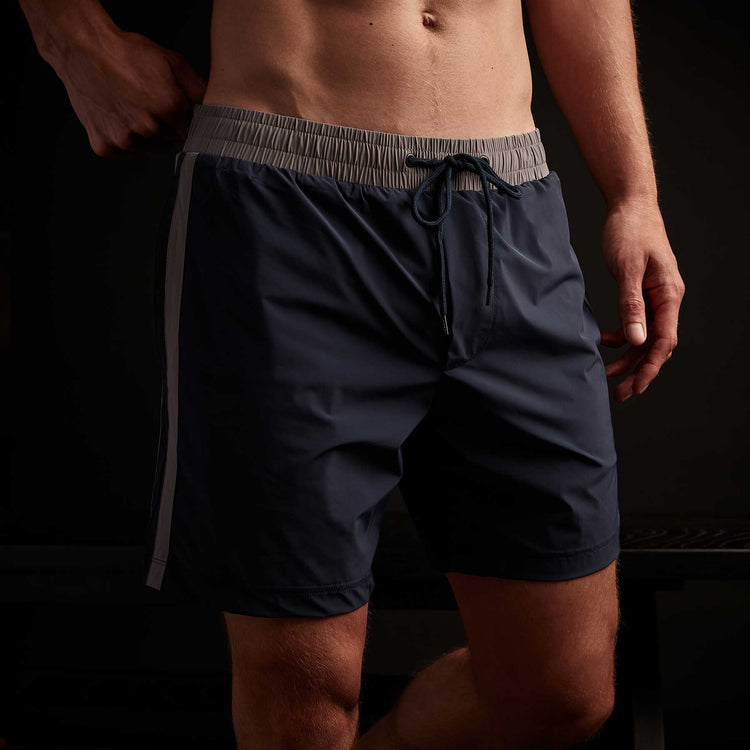 Y/OSEMITE Double Stripe Boardshort  In True Navy/Dusk | James Perse Los Angeles