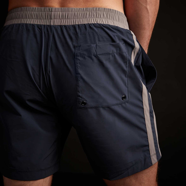Y/OSEMITE Double Stripe Boardshort  In True Navy/Dusk | James Perse Los Angeles