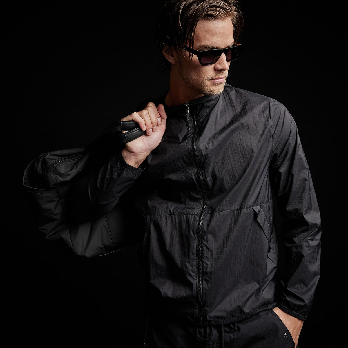 Lightweight Hooded Windbreaker in Black | James Perse Los Angeles