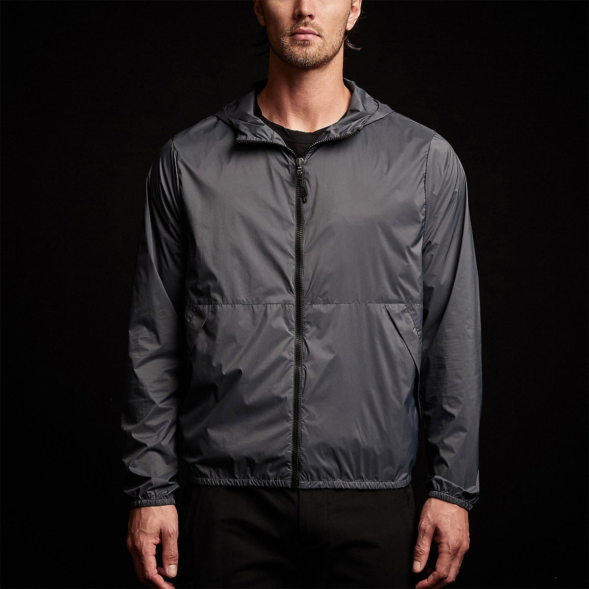Lightweight Hooded Windbreaker in Carbon | James Perse Los Angeles