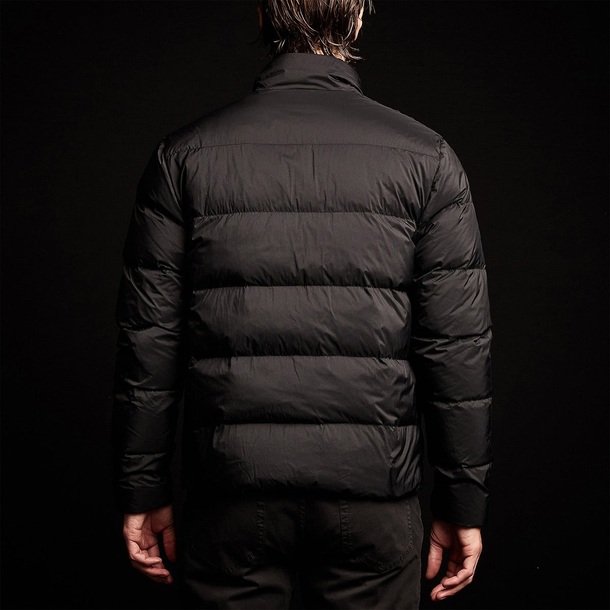 Side Stripe Down Funnel Jacket in Black/Black | James Perse Los Angeles