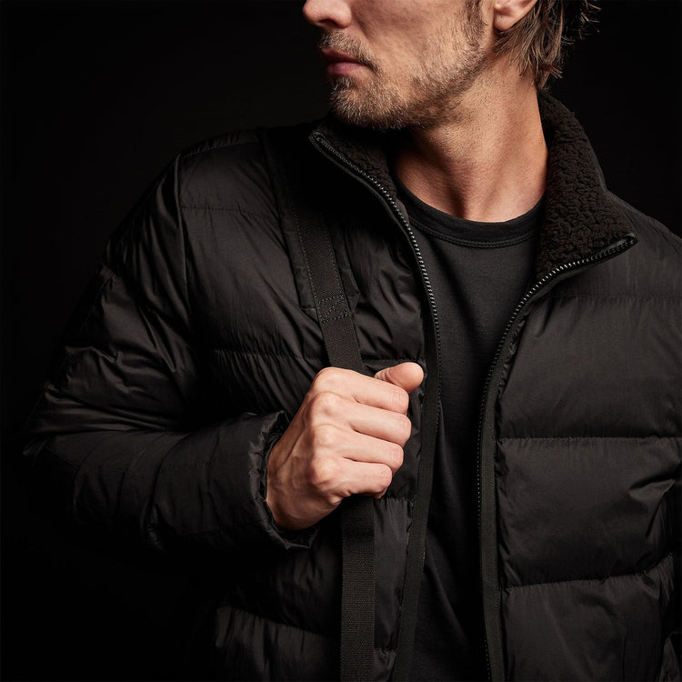 Side Stripe Down Funnel Jacket in Black/Black | James Perse Los Angeles