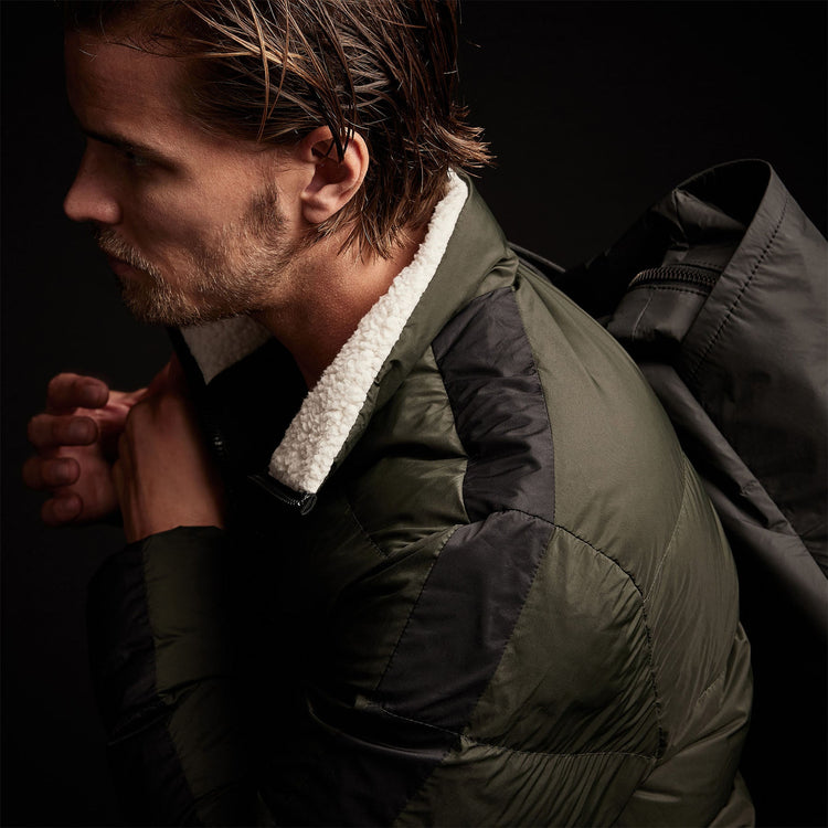 Side Stripe Down Funnel Jacket in Olive/Black | James Perse Los Angeles