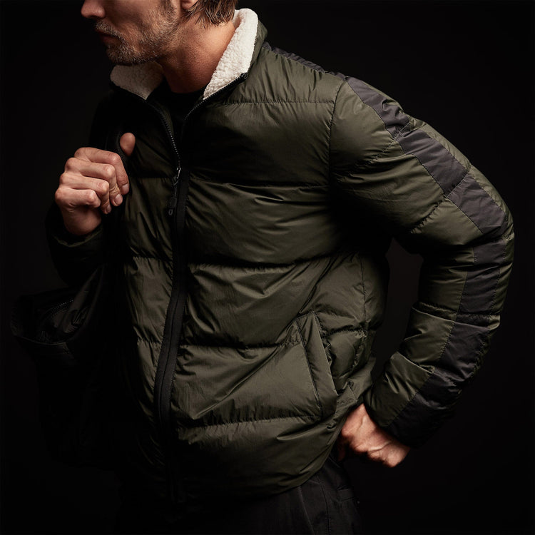 Side Stripe Down Funnel Jacket in Olive/Black | James Perse Los Angeles