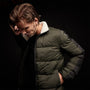 Side Stripe Down Funnel Jacket in Olive/Black | James Perse Los Angeles