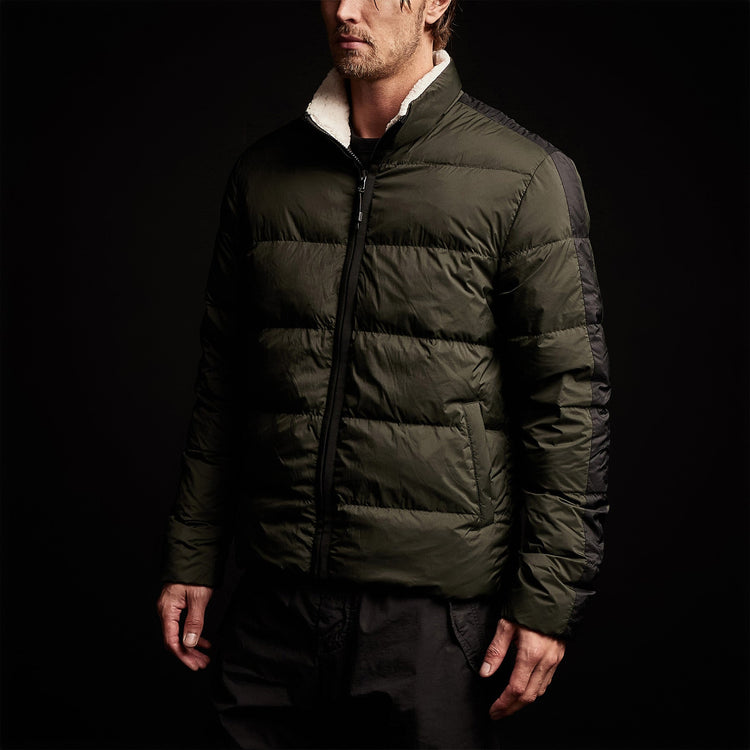 Side Stripe Down Funnel Jacket in Olive/Black | James Perse Los Angeles