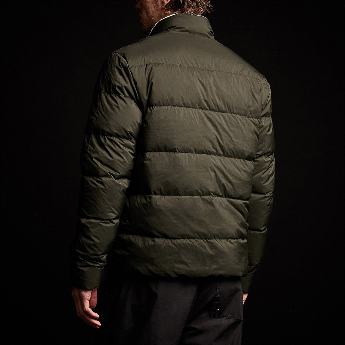 Side Stripe Down Funnel Jacket in Olive/Black | James Perse Los Angeles