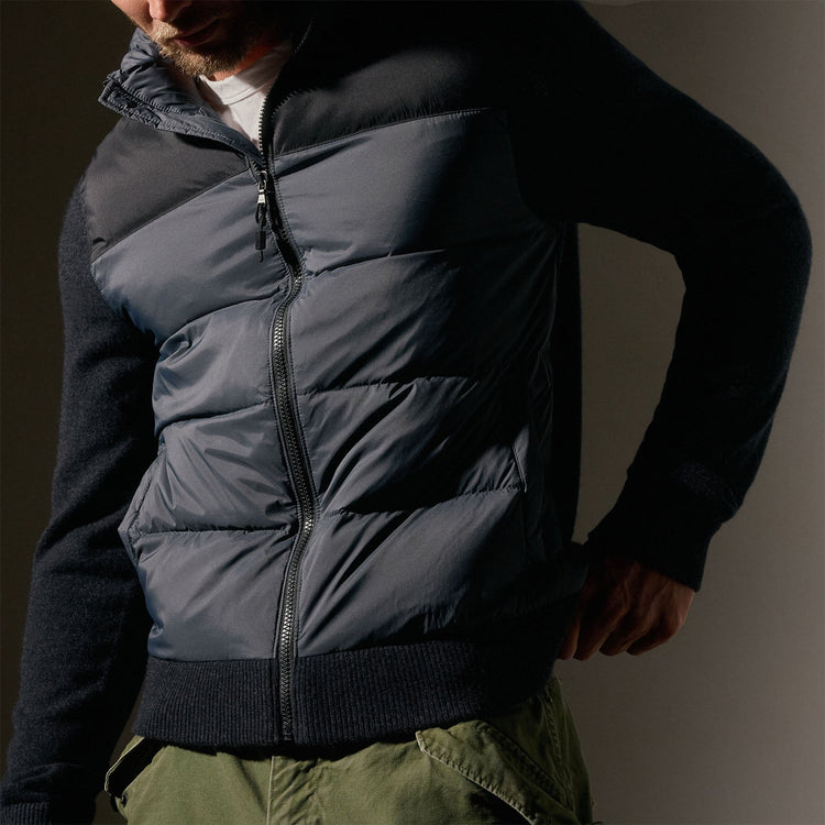 Two Tone Down Front Zip Up Sweater  in Black/Carbon/Coal | James Perse Los Angeles