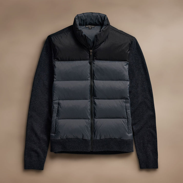 Two Tone Down Front Zip Up Sweater  in Black/Carbon/Coal | James Perse Los Angeles