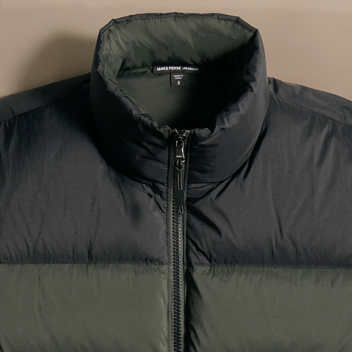 Two Tone Down Front Zip Up Sweater  in Black/Olive/Olive | James Perse Los Angeles