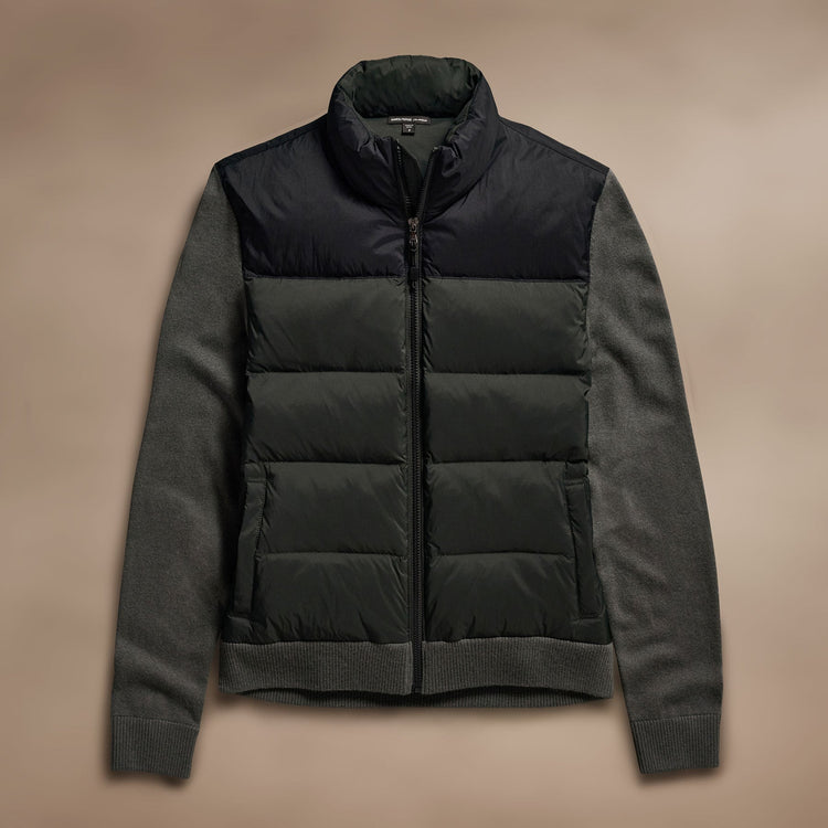 Two Tone Down Front Zip Up Sweater  in Black/Olive/Olive | James Perse Los Angeles