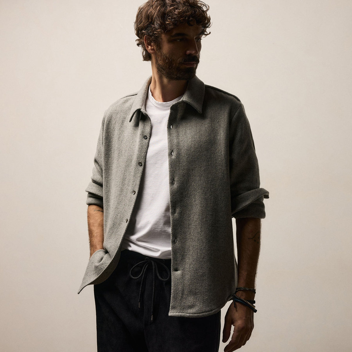 Wool Cashmere Twill Shirt in Heather Grey | James Perse Los Angeles