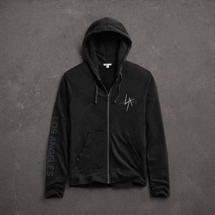JP x LA in Zipup Hoodie in Black | James Perse Los Angeles