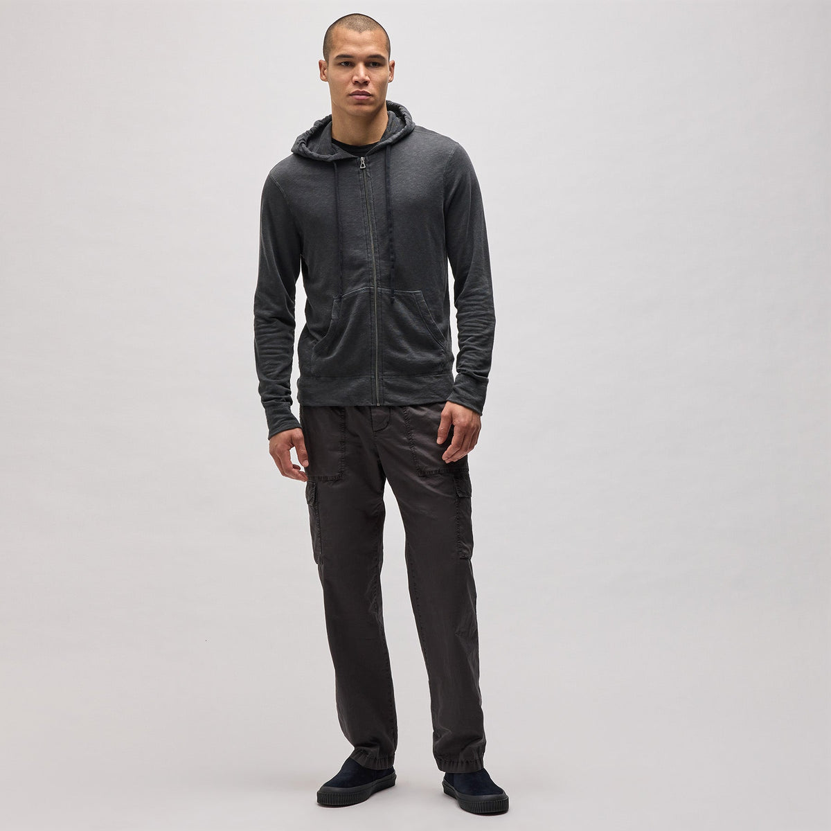 Graphic French Terry Zip Up in Carbon Pigment/Blue | James Perse Los Angeles