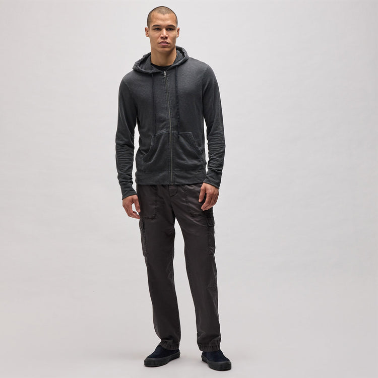 Graphic French Terry Zip Up in Carbon Pigment/Blue | James Perse Los Angeles