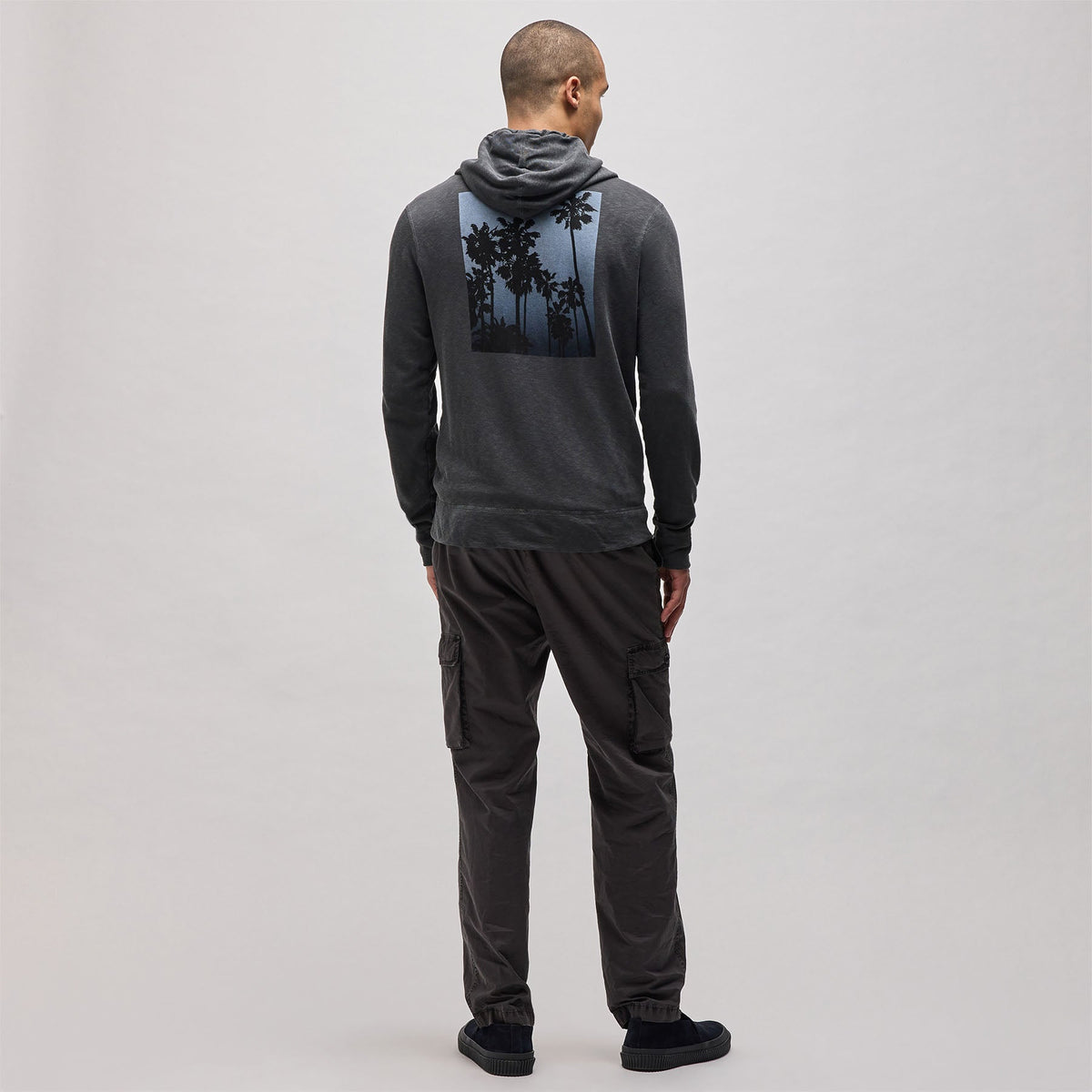 Graphic French Terry Zip Up in Carbon Pigment/Blue | James Perse Los Angeles