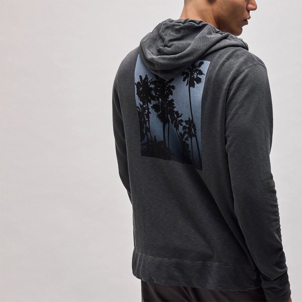 Graphic French Terry Zip Up in Carbon Pigment/Blue | James Perse Los Angeles