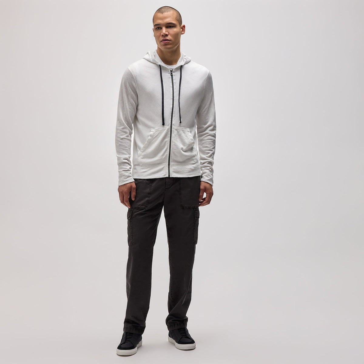 Graphic French Terry Zip Up in White/Blue | James Perse Los Angeles