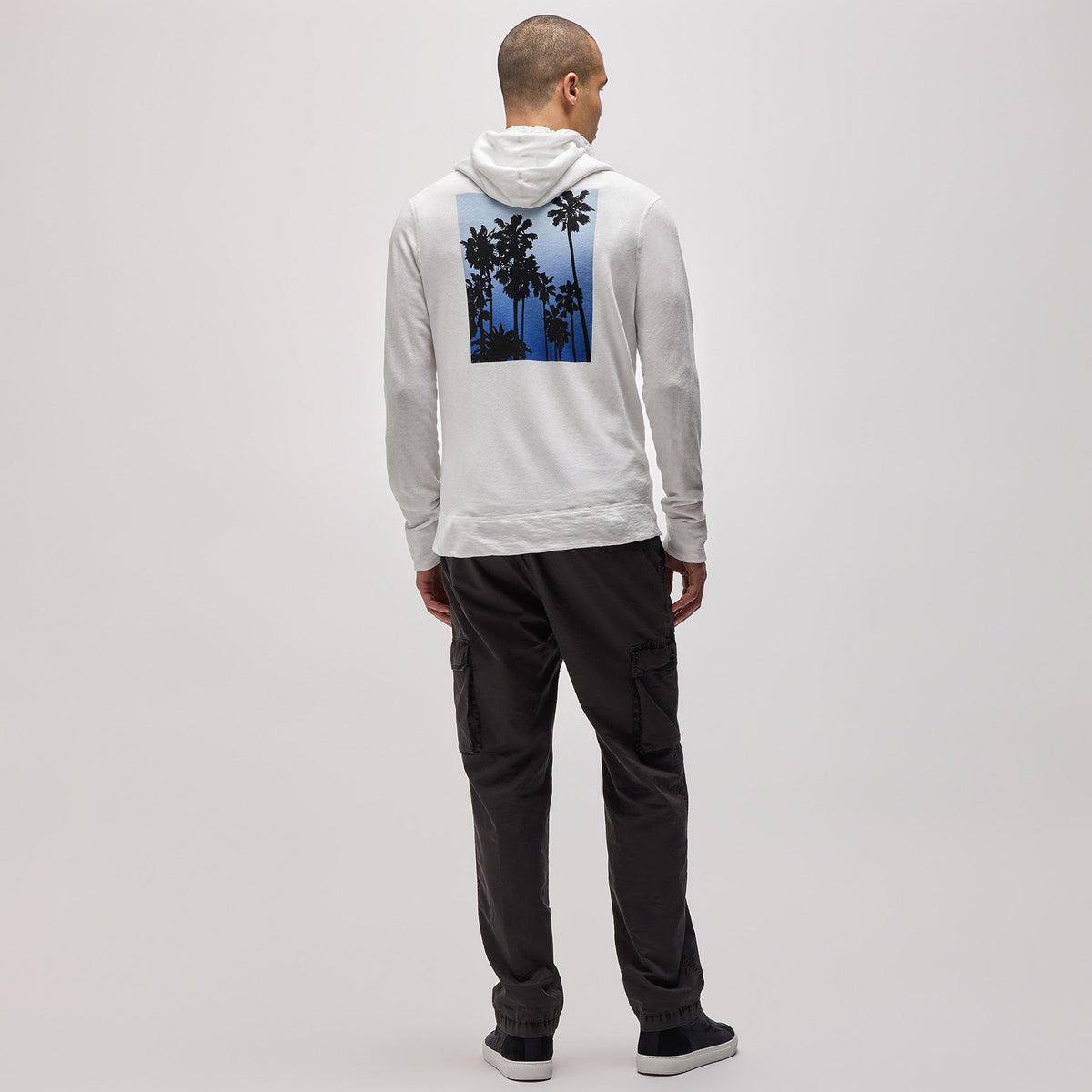 Graphic French Terry Zip Up in White/Blue | James Perse Los Angeles