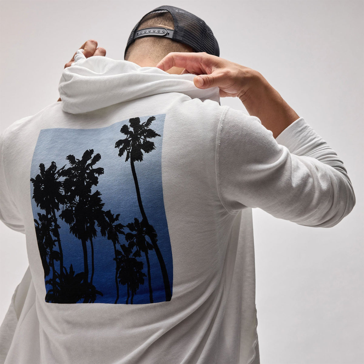 Graphic French Terry Zip Up in White/Blue | James Perse Los Angeles