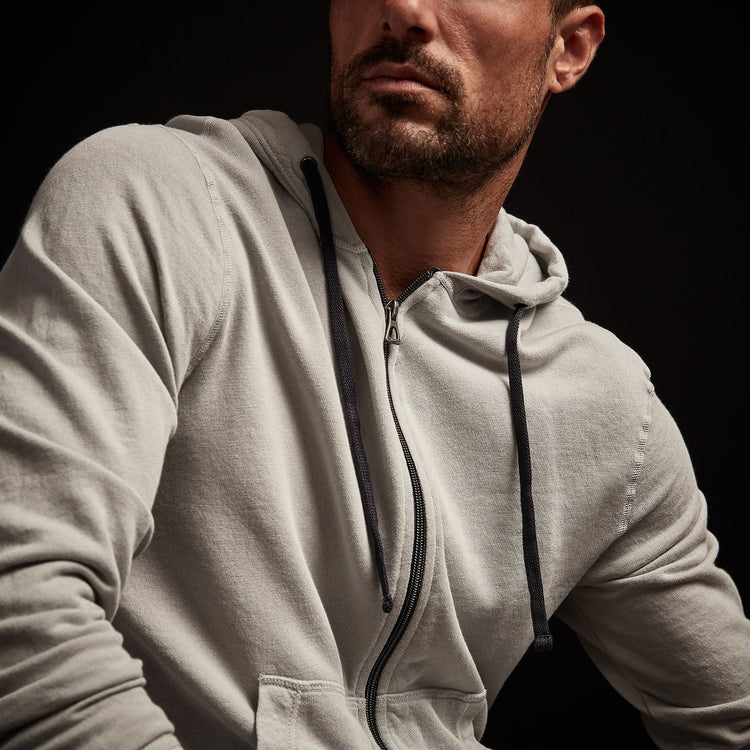 Vintage French Terry Zip Up Hoody in Aluminum Pigment | James Perse Los Angeles