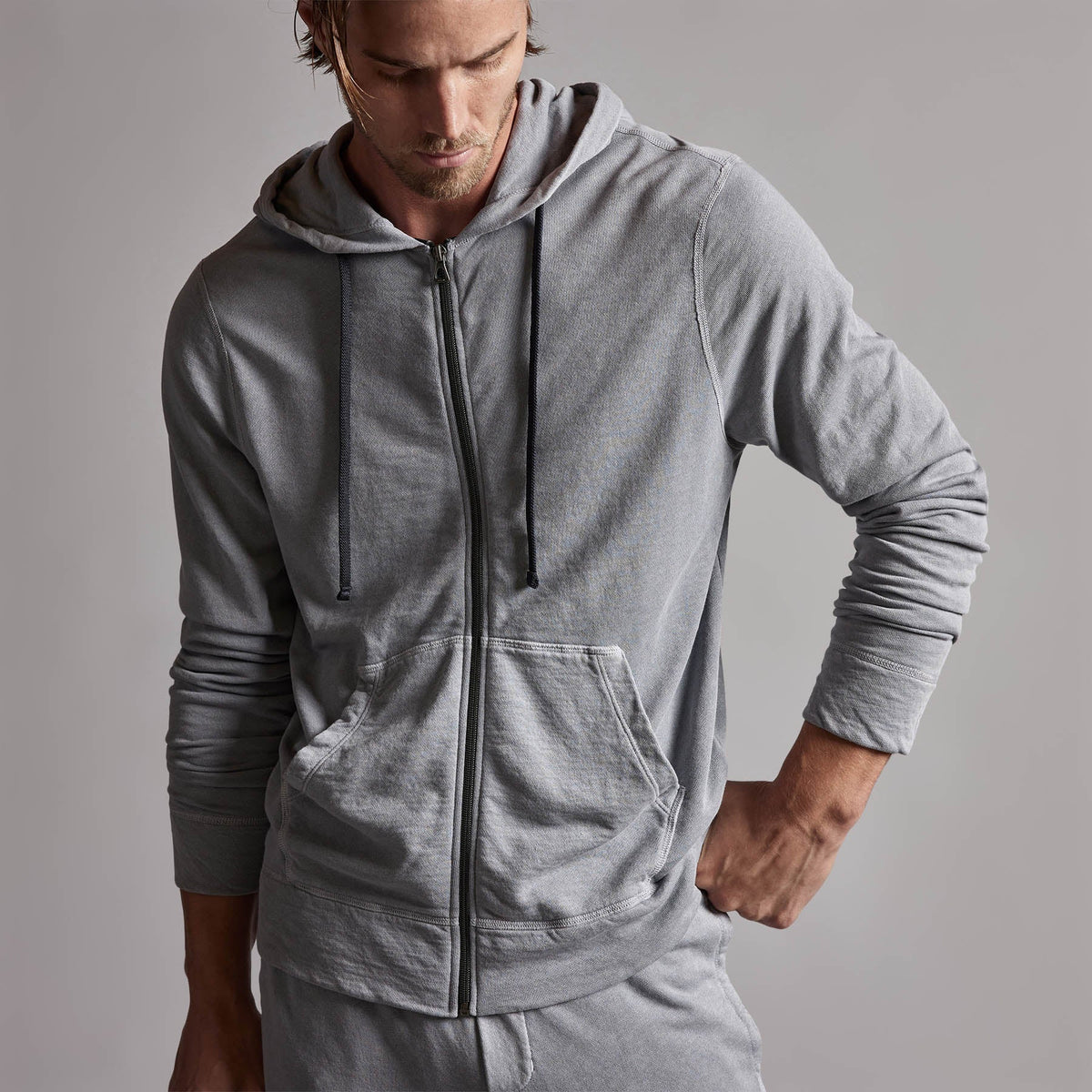 Vintage French Terry Zip Up Hoody in Breeze Pigment | James Perse Los Angeles