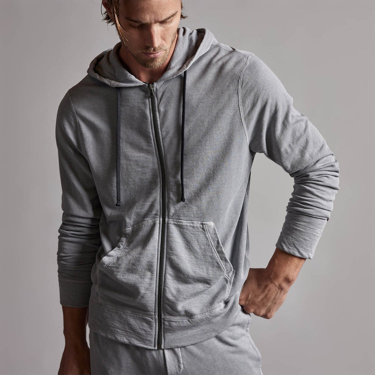Vintage French Terry Zip Up Hoody in Breeze Pigment | James Perse Los Angeles
