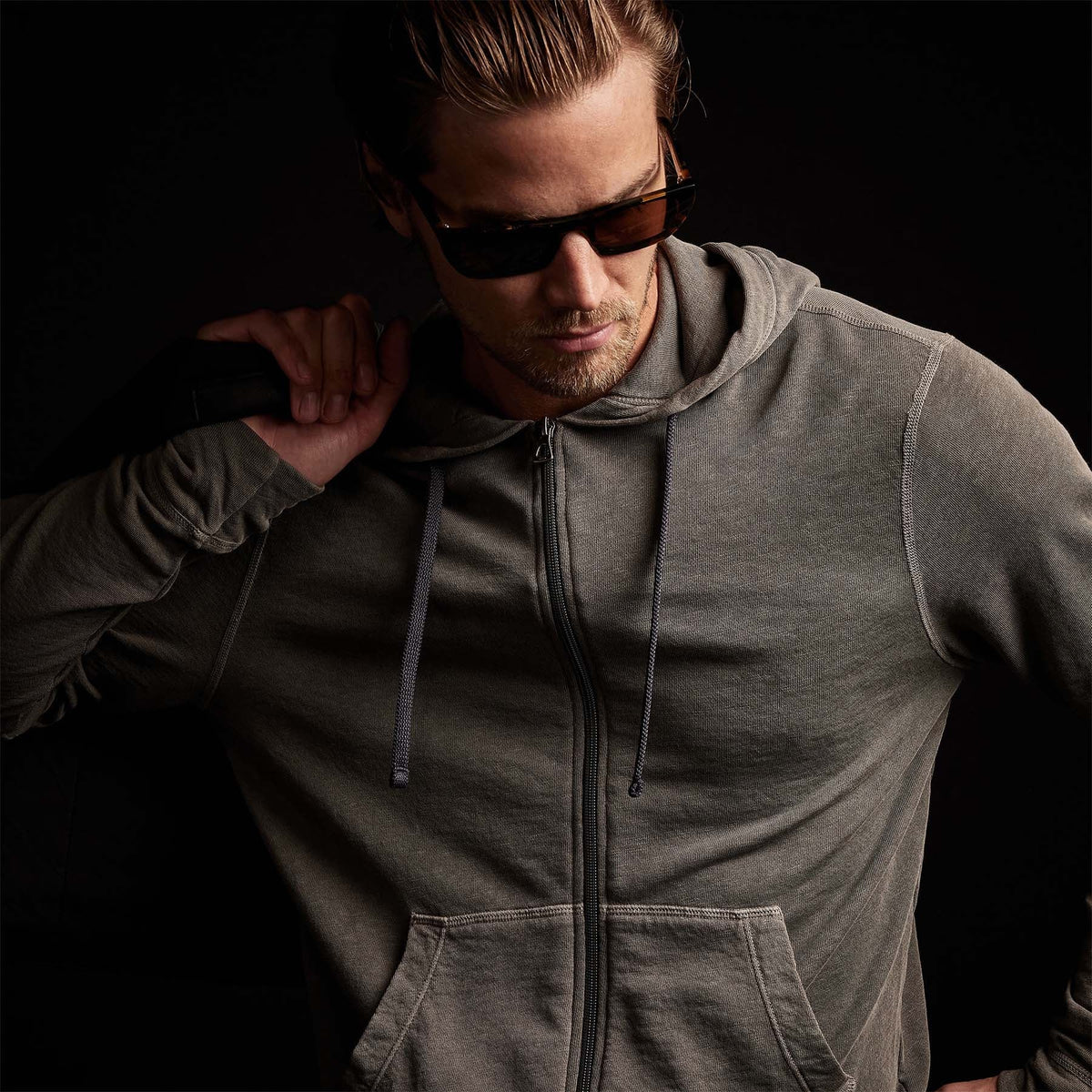 Vintage French Terry Zip Up Hoodiein Burro Pigment | James Perse Los Angeles