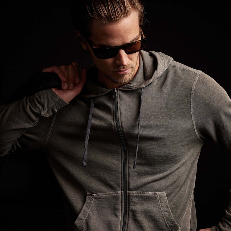 Vintage French Terry Zip Up Hoodiein Burro Pigment | James Perse Los Angeles