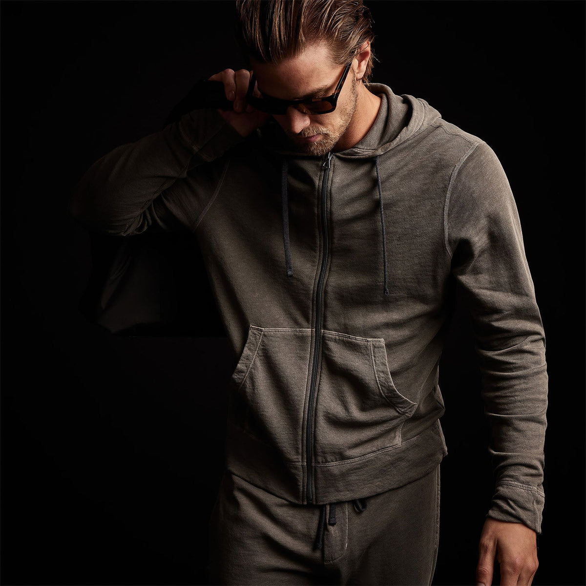Vintage French Terry Zip Up Hoodiein Burro Pigment | James Perse Los Angeles