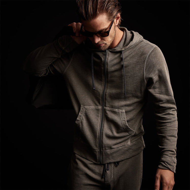 Vintage French Terry Zip Up Hoodiein Burro Pigment | James Perse Los Angeles