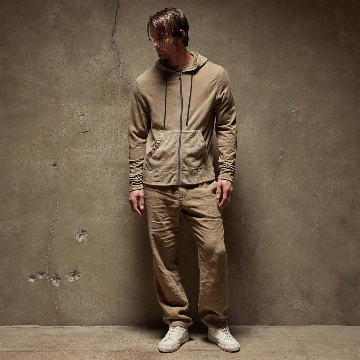 Vintage French Terry Zip Up Hoodie in Cashew Pigment | James Perse Los Angeles
