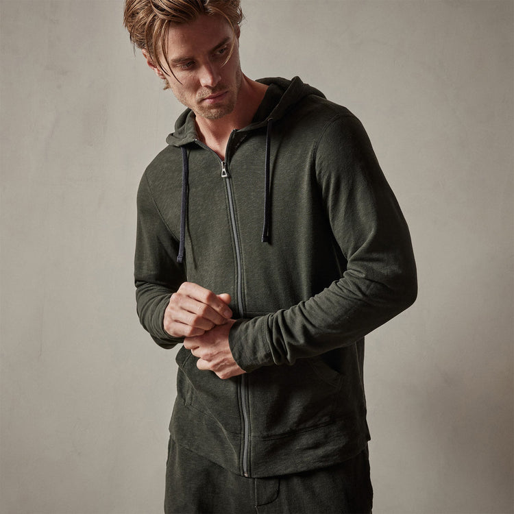 Vintage French Terry Zip Up Hoodie in Dark Olive Pigment | James Perse Los Angeles