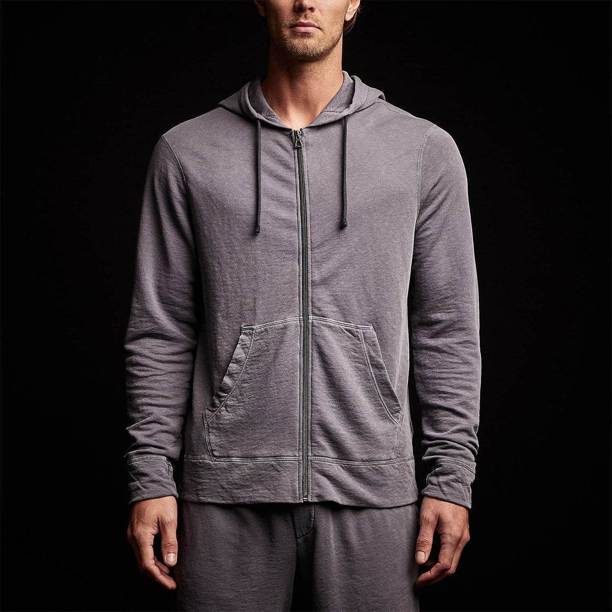 Vintage French Terry Zip Up Hoodiein Flannel Pigment | James Perse Los Angeles