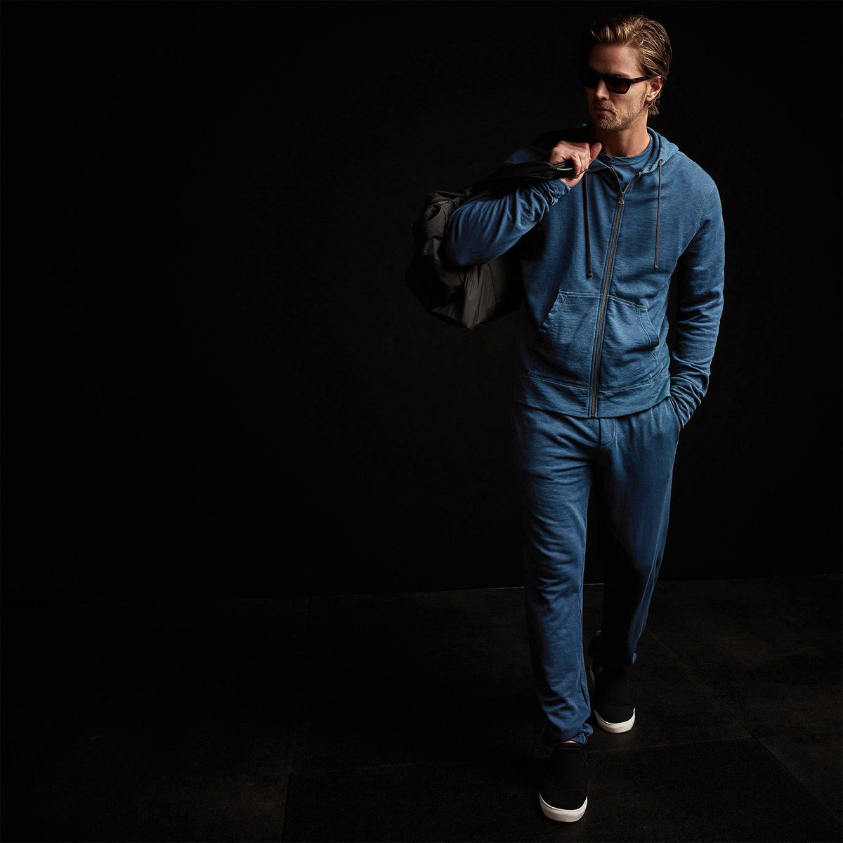 Vintage French Terry Zip Up Hoodie in Lake Pigment | James Perse Los Angeles