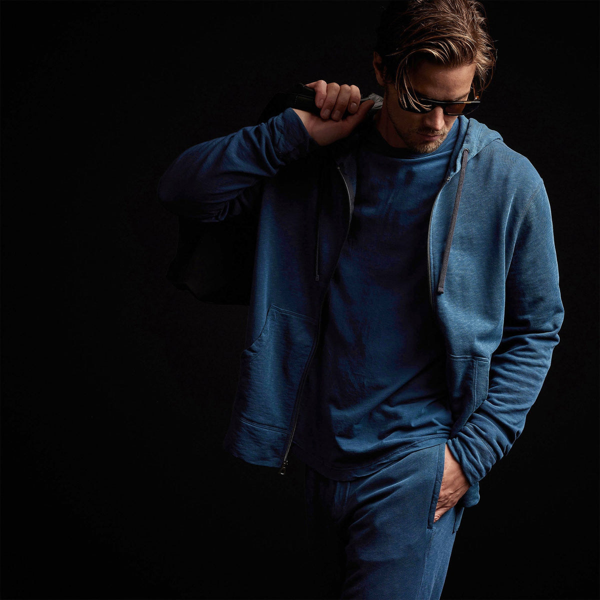 Vintage French Terry Zip Up Hoodie in Lake Pigment | James Perse Los Angeles