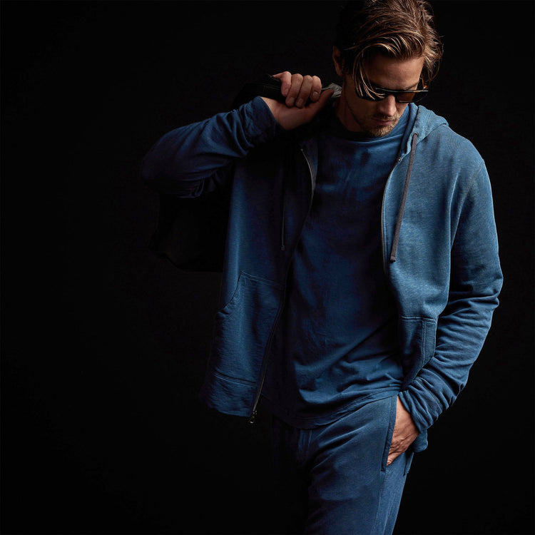 Vintage French Terry Zip Up Hoodie in Lake Pigment | James Perse Los Angeles