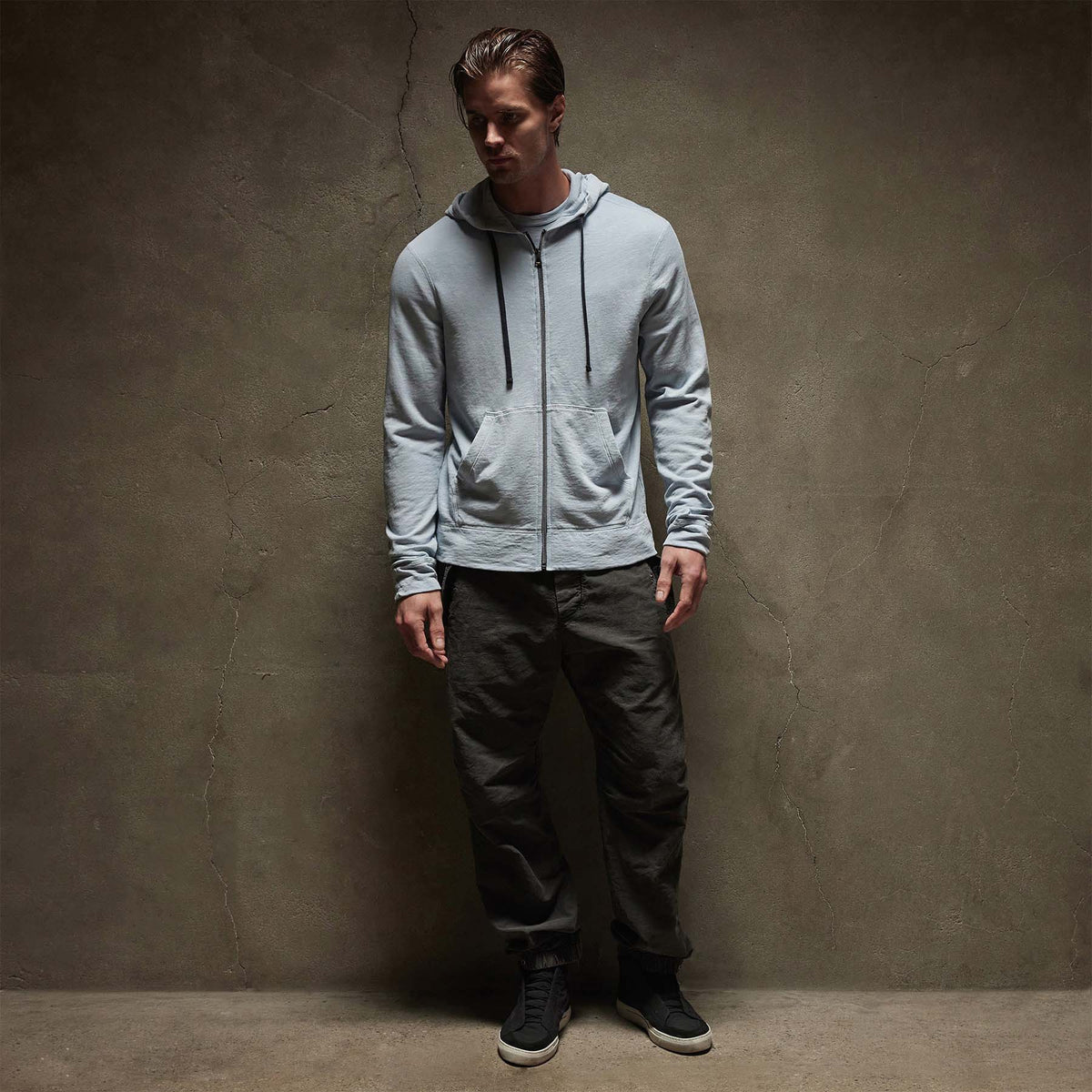 Vintage French Terry Zip Up Hoodie in Open Sky Pigment | James Perse Los Angeles