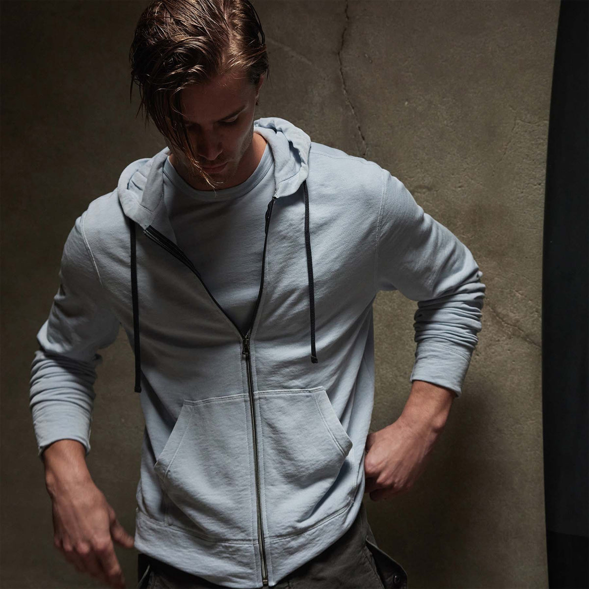 Vintage French Terry Zip Up Hoodie in Open Sky Pigment | James Perse Los Angeles