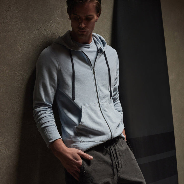 Vintage French Terry Zip Up Hoodie in Open Sky Pigment | James Perse Los Angeles