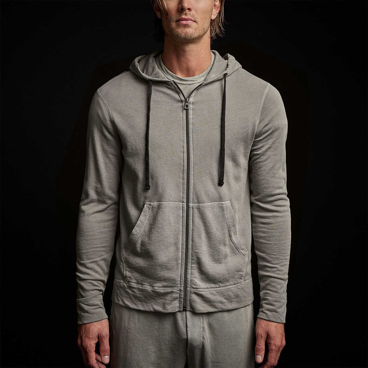 Vintage French Terry Zip Up Hoodiein River Rock Pigment | James Perse Los Angeles