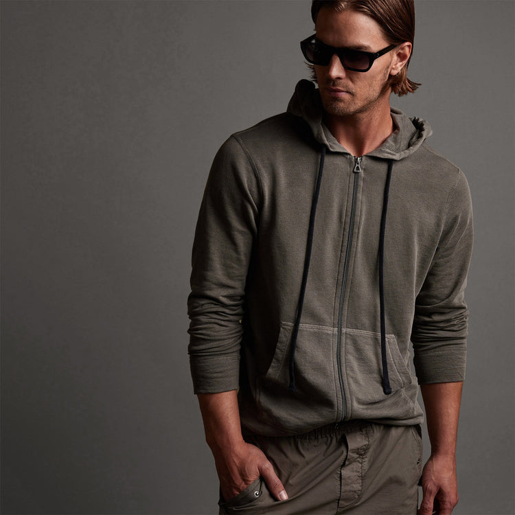 Vintage French Terry Zip Up Hoodiein River Rock Pigment | James Perse Los Angeles