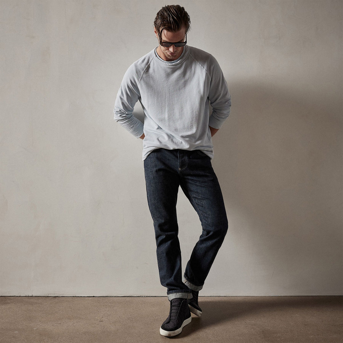 Vintage French Terry Sweatshirt in Baby Blue Pigment | James Perse Los Angeles