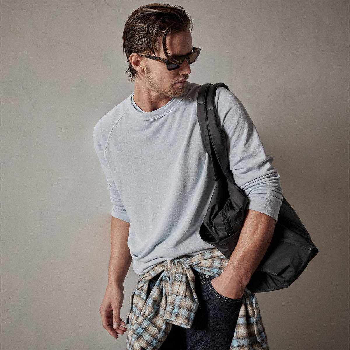 Vintage French Terry Sweatshirt in Baby Blue Pigment | James Perse Los Angeles