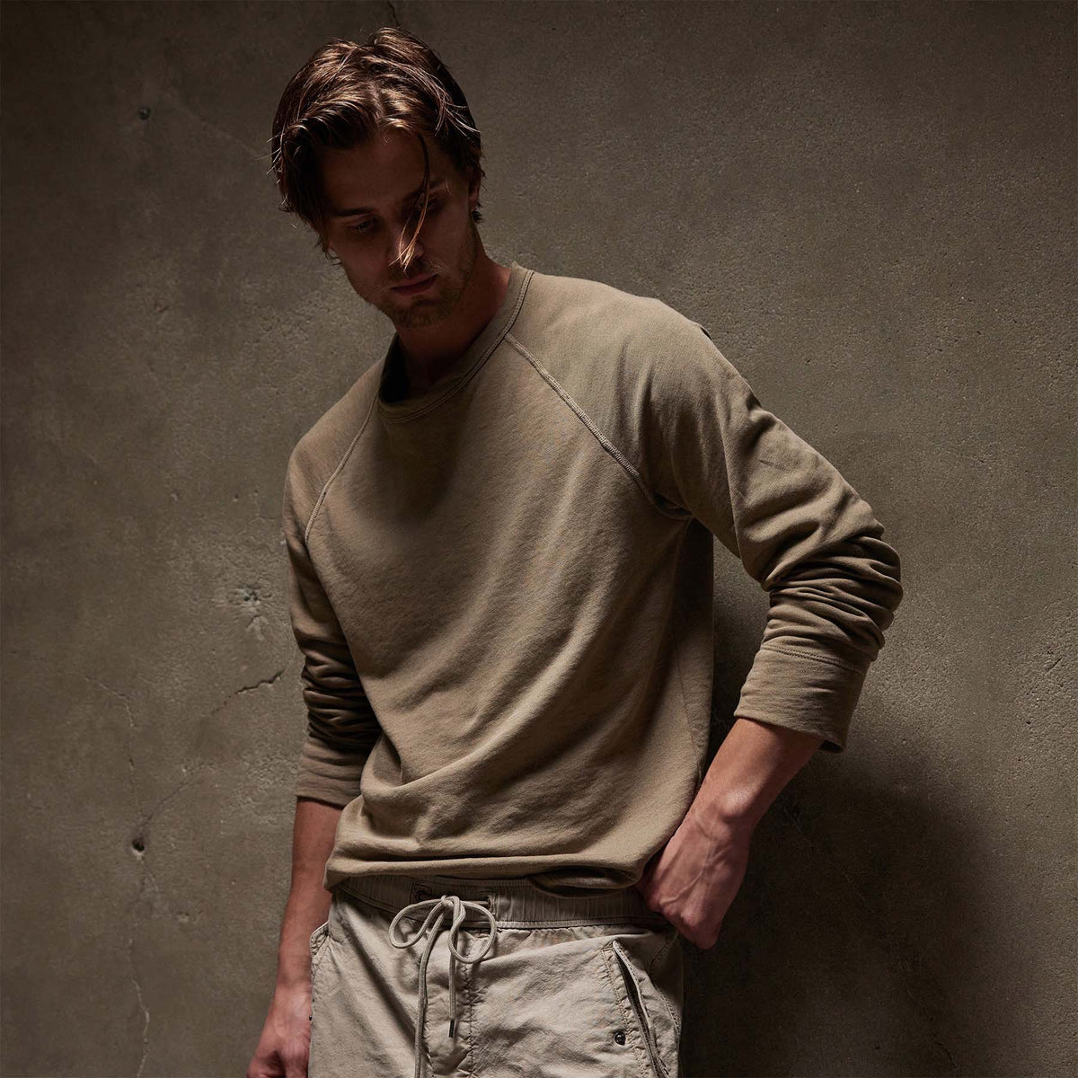 Vintage French Terry Sweatshirt in Cashew Pigment | James Perse Los Angeles